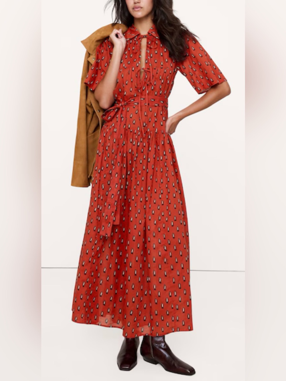 Banana Republic Tie Front Cotton Paisley Shirtdress Sz Petite M Fall Cottagecore